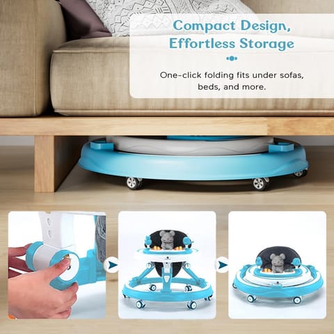 StarAndDaisy 360 Baby Walker 6-24 Months / 7 Level Height Adjustment Walker for Kids Boy and Girl with Switchable Food & Musical Toy Tray/Premium Baby Walker - Sky Blue