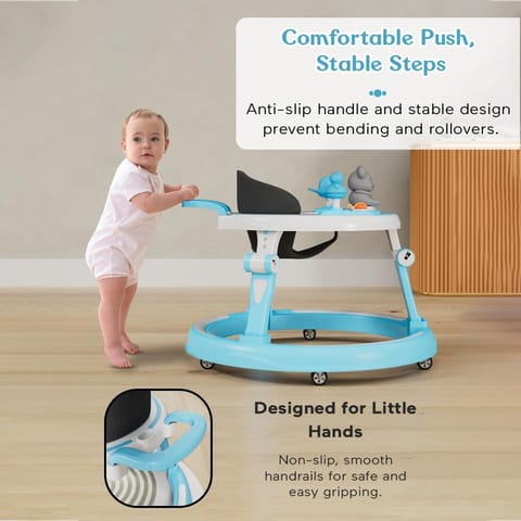 StarAndDaisy 360 Baby Walker 6-24 Months / 7 Level Height Adjustment Walker for Kids Boy and Girl with Switchable Food & Musical Toy Tray/Premium Baby Walker - Sky Blue