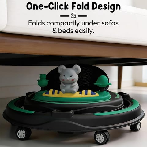 StarAndDaisy Baby Walkers for 6-24 Month Baby boy 360° Walker for Kids for 6-24 Months with RGB Light, 7 Level Height Adjustment, Baby Walker with Switchable Food & Musical Toy Tray -Green Black