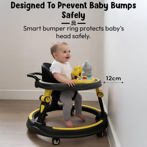 StarAndDaisy Baby Walkers for 6-24 Month Baby boy 360° Walker for Kids for 6-24 Months with RGB Light, 7 Level Height Adjustment, Baby Walker with Switchable Food & Musical Toy Tray -Yellow Black
