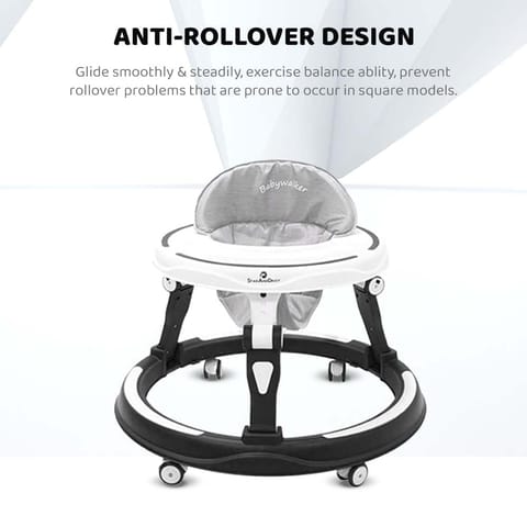 StarAndDaisy 360° Baby Walker with Adjustable Height/Walker for Kids 6-24 Months with Multi-Functional, Anti-Rollover & Foldable Design, Baby Boys & Girls (Black)