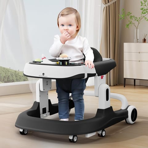 StarAndDaisy Baby Walker/Multifunction/Anti-o Shaped Leg/Anti-Fall/Music Box/Height Adjustment/Baby/Newborn/Girl/boy/ 6-15months *with SEAT Cushion (Premium Black)