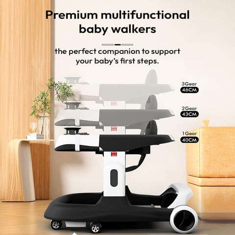 StarAndDaisy Baby Walker/Multifunction/Anti-o Shaped Leg/Anti-Fall/Music Box/Height Adjustment/Baby/Newborn/Girl/boy/ 6-15months *with SEAT Cushion (Premium Black)