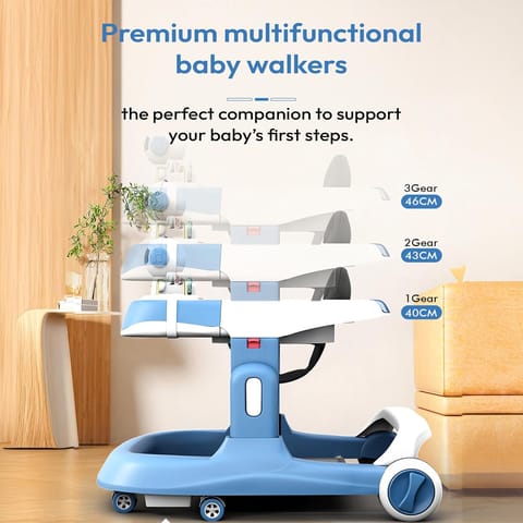StarAndDaisy Baby Walker/Multifunction/Anti-o Shaped Leg/Anti-Fall/Music Box/Height Adjustment/Baby/Newborn/girl/boy/6-15months *with SEAT Cushion (Premium Blue)