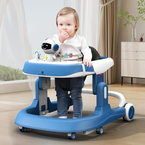 StarAndDaisy Baby Walker/Multifunction/Anti-o Shaped Leg/Anti-Fall/Music Box/Height Adjustment/Baby/Newborn/girl/boy/6-15months *with SEAT Cushion (Premium Blue)