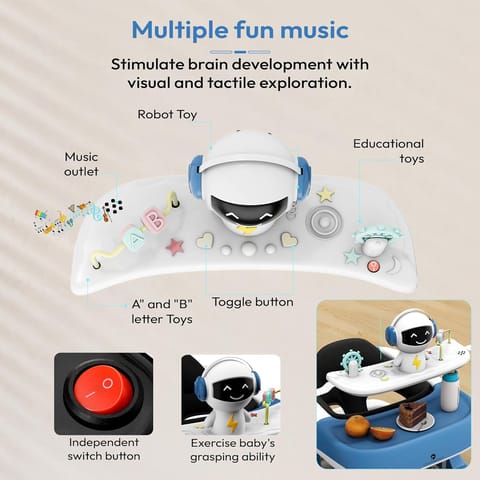 StarAndDaisy Baby Walker/Multifunction/Anti-o Shaped Leg/Anti-Fall/Music Box/Height Adjustment/Baby/Newborn/girl/boy/6-15months *with SEAT Cushion (Premium Blue)