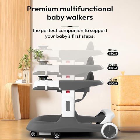 StarAndDaisy Baby Walker 6-18months Boy & Girl/Multifunction/Anti-o Shaped Leg/Anti-Fall/Music Box/Height Adjustment/Baby/Newborn/Girl/boy/ 6-15months *with SEAT Cushion - (Premium Grey)