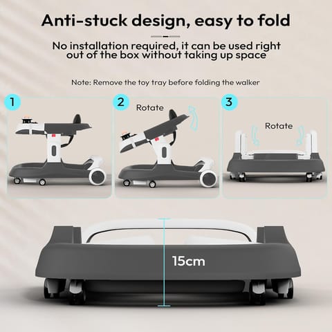 StarAndDaisy Baby Walker 6-18months Boy & Girl/Multifunction/Anti-o Shaped Leg/Anti-Fall/Music Box/Height Adjustment/Baby/Newborn/Girl/boy/ 6-15months *with SEAT Cushion - (Premium Grey)