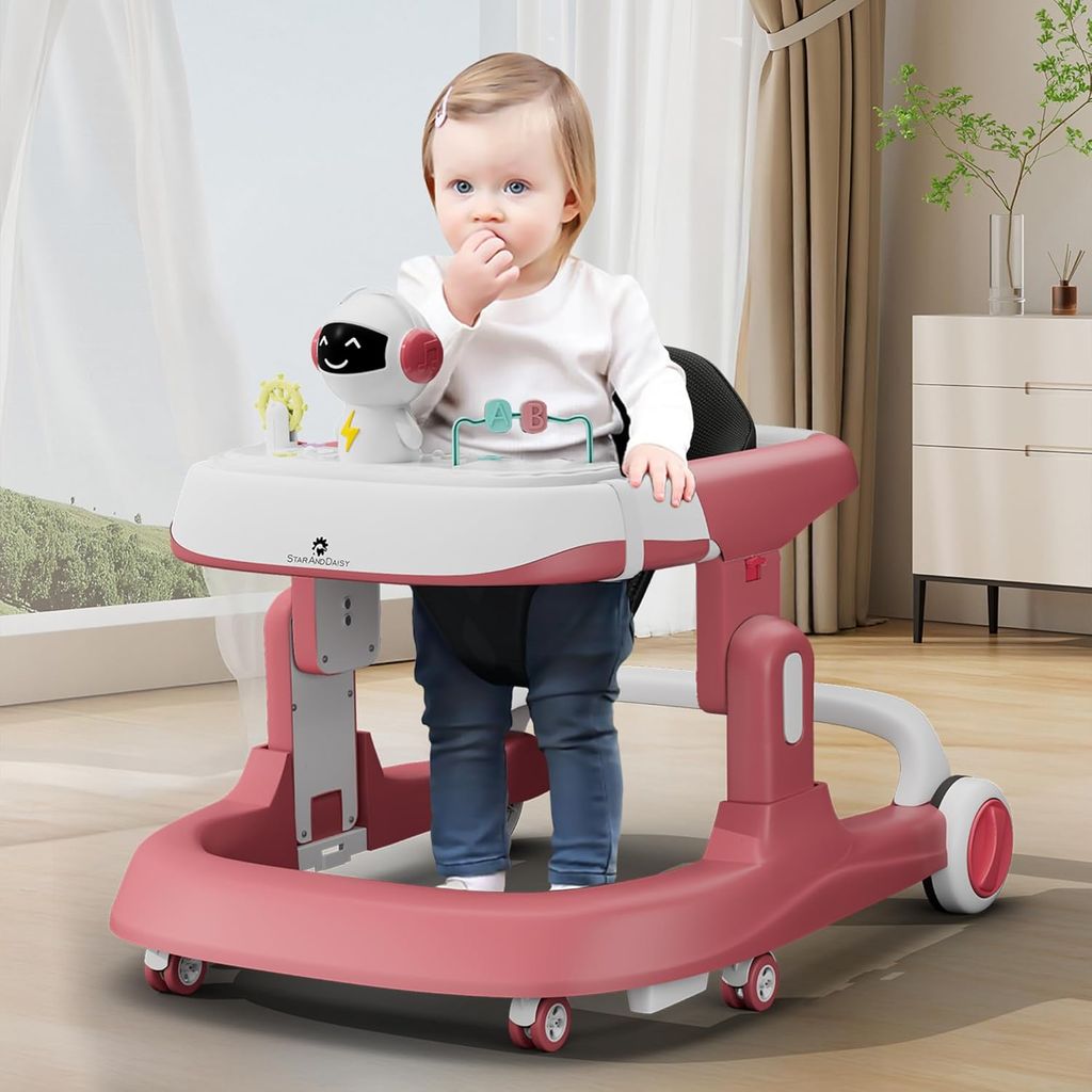 StarAndDaisy Baby Walker/Multifunction/Anti-o Shaped Leg/Anti-Fall/Music Box/Height Adjustment/Baby/Newborn/girl/boy/6-15months *with SEAT Cushion (Premium Pink)