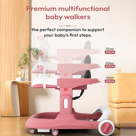 StarAndDaisy Baby Walker/Multifunction/Anti-o Shaped Leg/Anti-Fall/Music Box/Height Adjustment/Baby/Newborn/girl/boy/6-15months *with SEAT Cushion (Premium Pink)