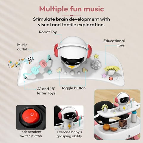 StarAndDaisy Baby Walker/Multifunction/Anti-o Shaped Leg/Anti-Fall/Music Box/Height Adjustment/Baby/Newborn/girl/boy/6-15months *with SEAT Cushion (Premium Pink)