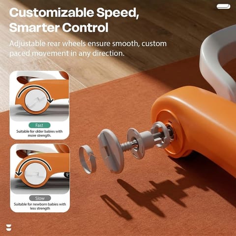 StarAndDaisy Baby Walker for 6-18 Month Baby Boy & Girl/Height Adjustment, Speed Control/Baby Walker for Kids with Safety Wheels and Comfortable Seat (Wiggle W-Orange)