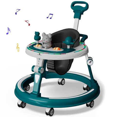 StarAndDaisy 360° Baby Walker 6-24 Months / 7 Level Height Adjustment Walker for Kids Boy and Girl with Intergrated RGB Lights, Switchable Food & Musical Toy Tray/Premium Baby Activity Walker with Parent Rod-Blue