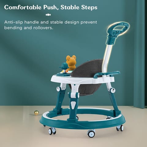 StarAndDaisy 360° Baby Walker 6-24 Months / 7 Level Height Adjustment Walker for Kids Boy and Girl with Intergrated RGB Lights, Switchable Food & Musical Toy Tray/Premium Baby Activity Walker with Parent Rod-Blue