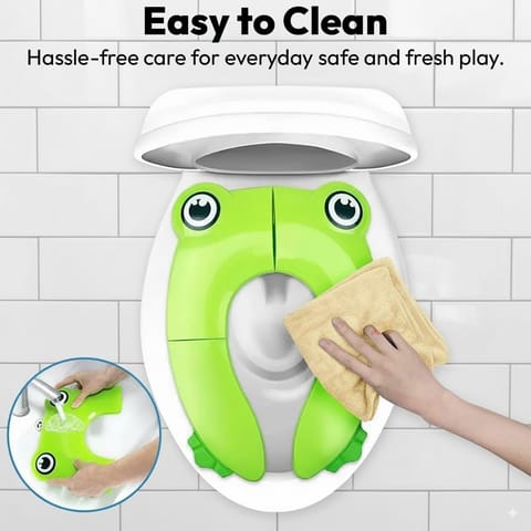 Uonibaby by StarAndDaisy Baby Potty Training Seat – Foldable Toddler Toilet Seat with Cute Frog Design, Non-Slip & Portable Kids Toilet Trainer for Boys & Girls - Green