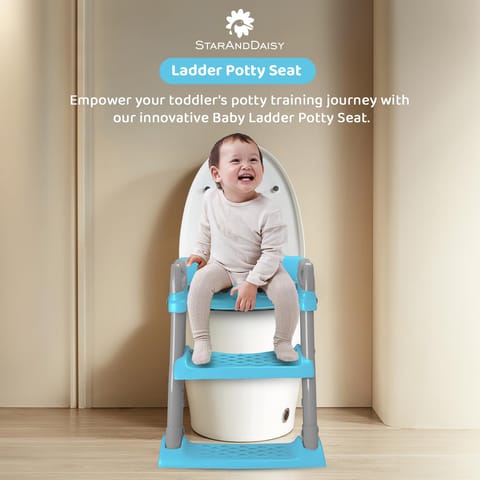 StarAndDaisy Baby Potty Seat – Potty Seat for Kids 1-5 Years/Ladder Potty Training Seat with Comfortable Soft Cushion, Anti-Skid Legs, Handles & Splash Guard-Blue Grey