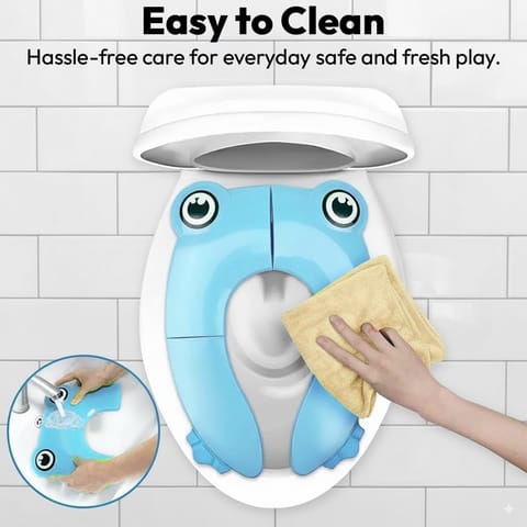 Uonibaby by StarAndDaisy Baby Potty Training Seat – Foldable Toddler Toilet Seat with Cute Frog Design, Non-Slip & Portable Kids Toilet Trainer for Boys & Girls - Blue