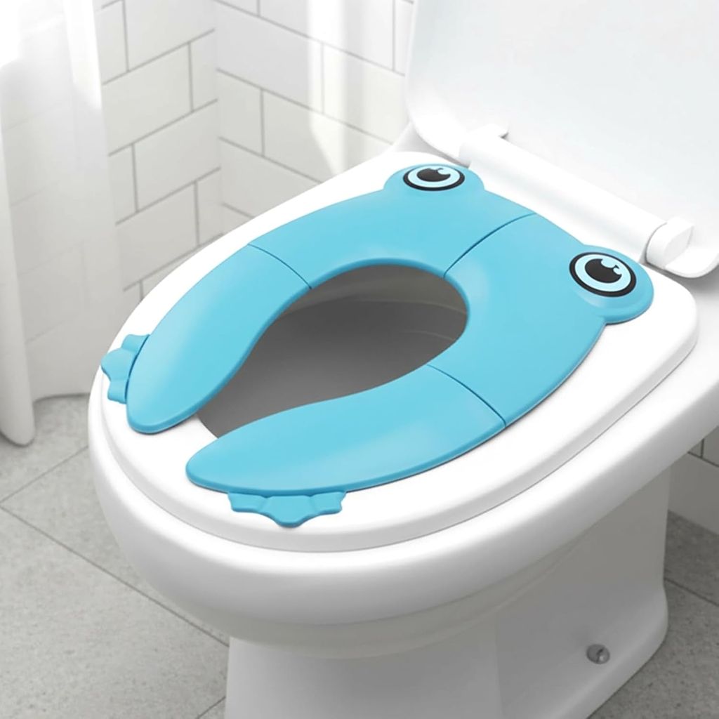 Uonibaby by StarAndDaisy Baby Potty Training Seat – Foldable Toddler Toilet Seat with Cute Frog Design, Non-Slip & Portable Kids Toilet Trainer for Boys & Girls - Blue