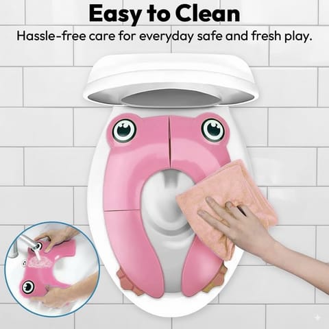 Uonibaby by StarAndDaisy Baby Potty Training Seat – Foldable Toddler Toilet Seat with Cute Frog Design, Non-Slip & Portable Kids Toilet Trainer for Boys & Girls - Pink