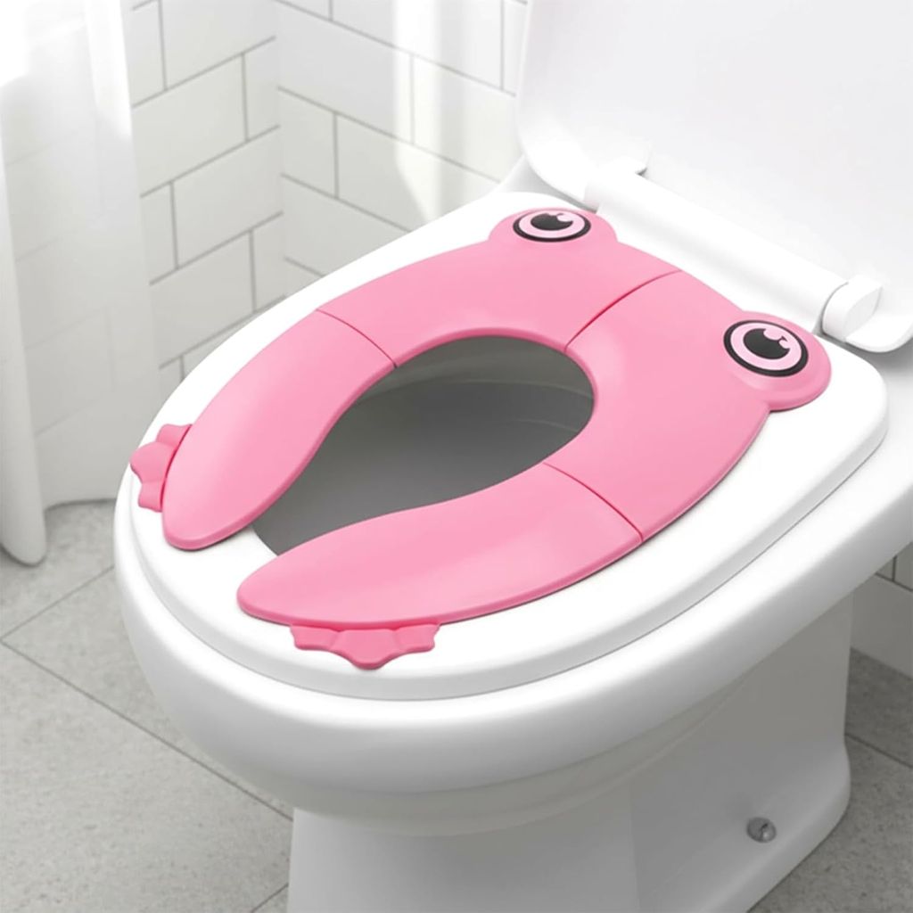 Uonibaby by StarAndDaisy Baby Potty Training Seat – Foldable Toddler Toilet Seat with Cute Frog Design, Non-Slip & Portable Kids Toilet Trainer for Boys & Girls - Pink