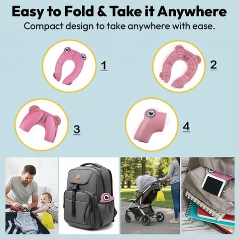 Uonibaby by StarAndDaisy Baby Potty Training Seat – Foldable Toddler Toilet Seat with Cute Frog Design, Non-Slip & Portable Kids Toilet Trainer for Boys & Girls - Pink