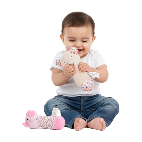 Nuluv Sensory Cuddlies for Babies, Soft Plush Toys with Rattle, Squeaker and Crinkle Sounds, Lightweight Non-Toxic, BPA-Free, Travel-Friendly, Baby Development Toys for 3+ Months