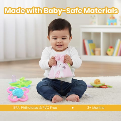 Nuluv Butterfly Soft Book for Babies, Crinkle Sensory Book with Rattle Sound and Textures, Soft Touch-and-Feel Learning Book, Baby-Safe Activity Book for Early Development, for Babies 3+ Months