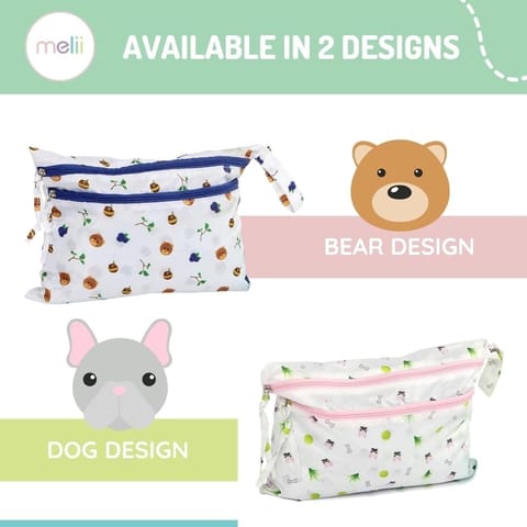melii Waterproof Wet and Dry Bag for Wet Clothes, Swimsuits, Diapers, toiletries and Dishes - Bear