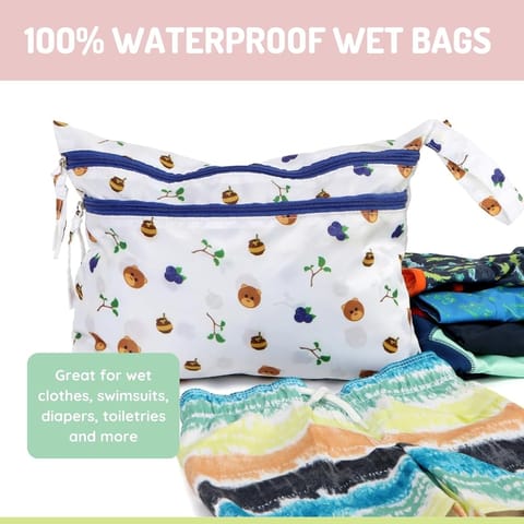 melii Waterproof Wet and Dry Bag for Wet Clothes, Swimsuits, Diapers, toiletries and Dishes - Bear