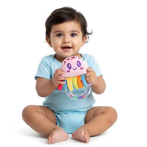 Nuluv Jelly Rattle for Babies, Clear Ring with Rattle Balls, Made with Baby-Safe Materials, Sensory Development Toy, Lightweight and Easy-to-Hold Baby Rattle, for Babies 3+ Months