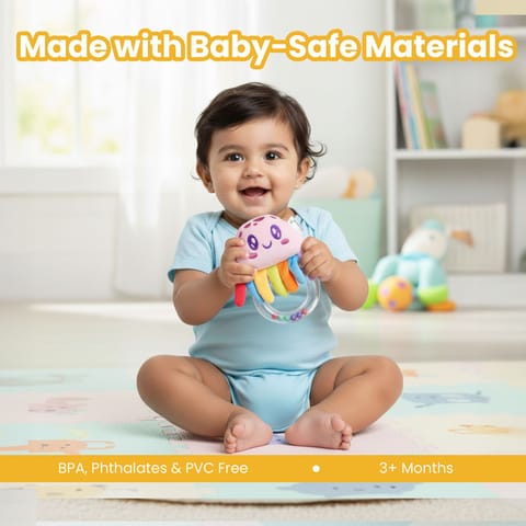 Nuluv Jelly Rattle for Babies, Clear Ring with Rattle Balls, Made with Baby-Safe Materials, Sensory Development Toy, Lightweight and Easy-to-Hold Baby Rattle, for Babies 3+ Months