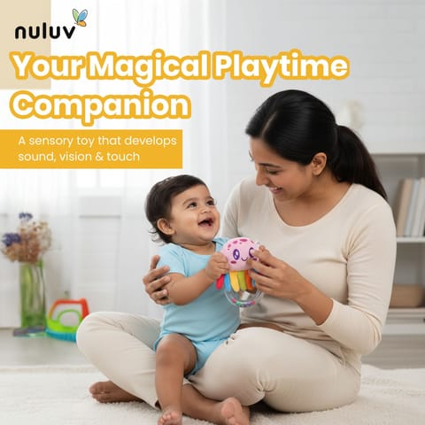 Nuluv Jelly Rattle for Babies, Clear Ring with Rattle Balls, Made with Baby-Safe Materials, Sensory Development Toy, Lightweight and Easy-to-Hold Baby Rattle, for Babies 3+ Months