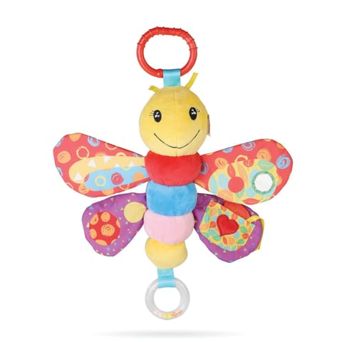Nuluv Butterfly Plush Toy Hanging Rattle, Stroller Toy with Squeaky Crinkle Sound Rattle & Teether for Baby 3 Months+,Multicolor