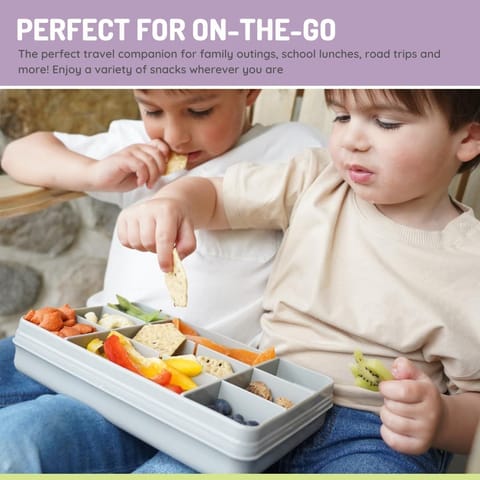 melii Snackle Box with 12 individual compartments, removable dividers, Snack capacity 4oz/114ml each, Grey