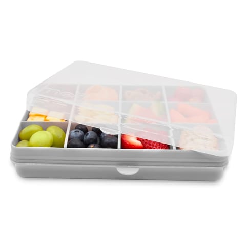 melii Snackle Box with 12 individual compartments, removable dividers, Snack capacity 4oz/114ml each, Grey