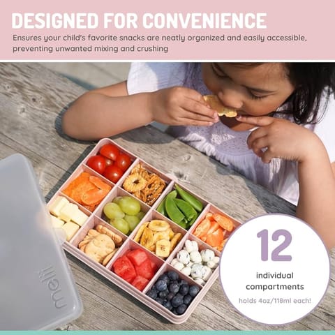 melii Snackle Box with 12 individual compartments, removable dividers, Snack capacity 4oz/114ml each, Grey