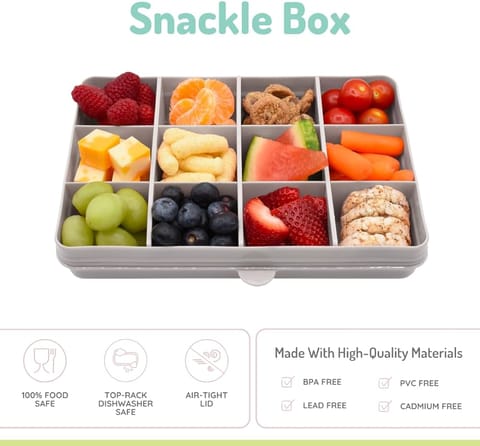 melii Snackle Box with 12 individual compartments, removable dividers, Snack capacity 4oz/114ml each, Grey