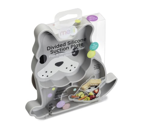melii Divided Silicone Suction Plate - 100% Silicone, for Baby, Toddlers – BPA Free, Dishwasher & Microwave Safe (Bulldog)