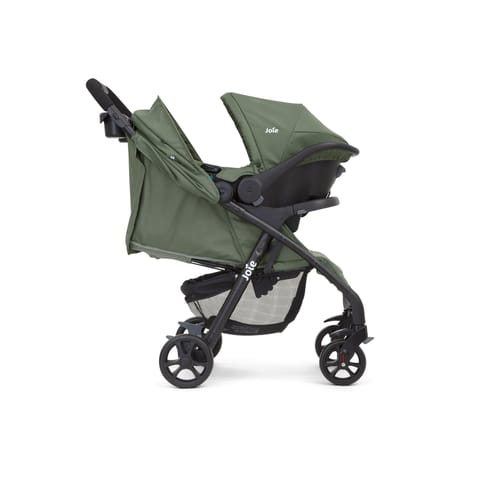 Joie muze lx Travel System, Includes juva Infant Carrier, SoftTouch 5-Point Harness, Lie-Flat Recline, UPF 50+ Canopy, All-Wheel Suspension, One Hand Fold Stroller, Usage from 0+ to 3 Years (15kg).