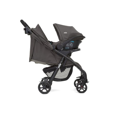 Joie muze lx Travel System, Includes juva Infant Carrier, SoftTouch 5-Point Harness, Lie-Flat Recline, UPF 50+ Canopy, All-Wheel Suspension, One Hand Fold Stroller, Usage from 0+ to 3 Years (15kg).