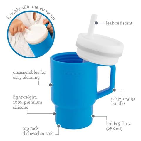 Infantino My 1st Tumbler – Adorable Miniature Tumbler with Leak-Resistant Straw and Toddler-Friendly Handle, Encourages Hydration, Easy to Clean, (266 ml) Ocean