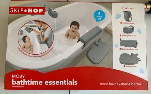 Skip Hop Moby Bath Essentials - Bath Spout Cover, Bath Kneeler, Bath Elbow Rest, Bath Mat (Grey, Set of 4)