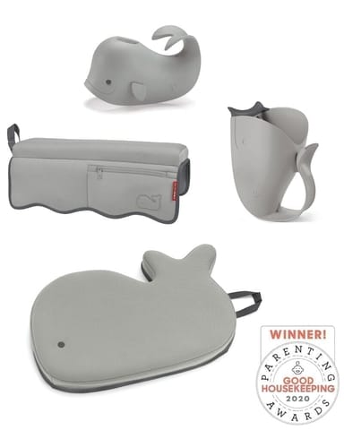 Skip Hop Moby Bath Essentials - Bath Spout Cover, Bath Kneeler, Bath Elbow Rest, Bath Mat (Grey, Set of 4)