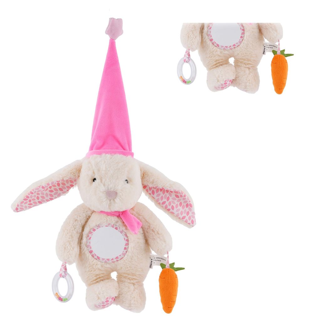 Nuluv Soft Bunny Ring Rattle Toy for Baby with Mirror & Crinkle, Early Development Sensory Toy