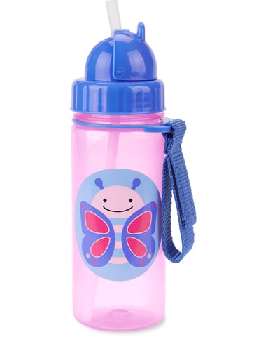 Skip Hop Zoo Straw Bottle - Bpa-Free Skip Hop Bottle with an Easy Grab Strap (13 Oz, Butterfly)