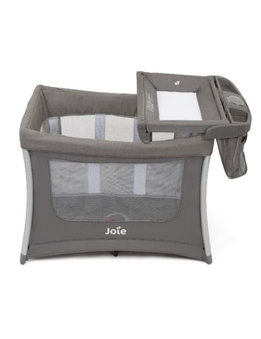 Joie Illusion Nickel Portable Baby Playard | Compact Mini Nursery with Deluxe Bassinet, Changing Table, Organizer & Integrated Wheels | Mesh Ventilation, Pop-Up Fold & Travel Bag l Birth to 15kg