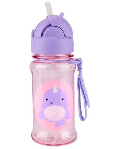 Skip Hop Zoo Straw Bottle with Tritan Renew, BPA-Free & PVC-Free Sippy Bottle for Kids, 355 mL Sipper - Narwhal