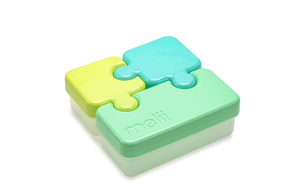 melii Puzzle Bento Box Food Storage Container – 3 Compartments (Lime, Mint & Blue)