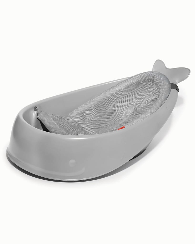 Skip Hop Bath Tub - Moby Smart Sling 3-Stage Tub, PVC-Free, Phthalate-Free, Non Slip Bath Tub for New Born with Drain Plug (Birth to 11Kg, Grey Color), 1 Count (Pack of 1) (235060)