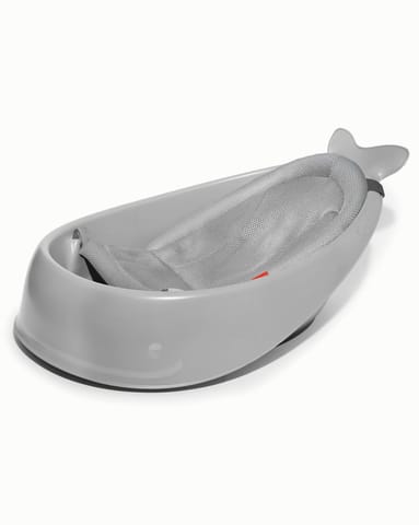 Skip Hop Bath Tub - Moby Smart Sling 3-Stage Tub, PVC-Free, Phthalate-Free, Non Slip Bath Tub for New Born with Drain Plug (Birth to 11Kg, Grey Color), 1 Count (Pack of 1) (235060)